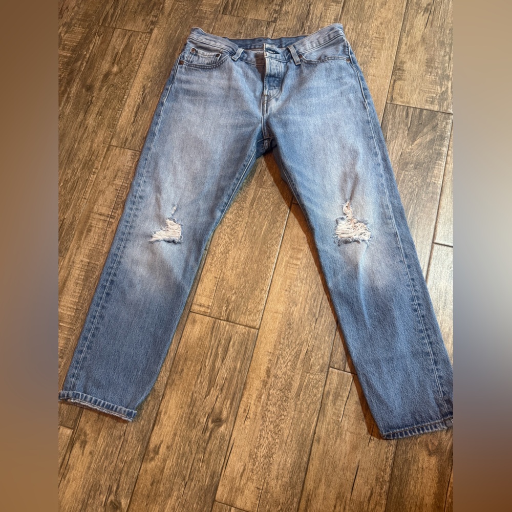 Levi's Light Blue Distressed Straight Jeans